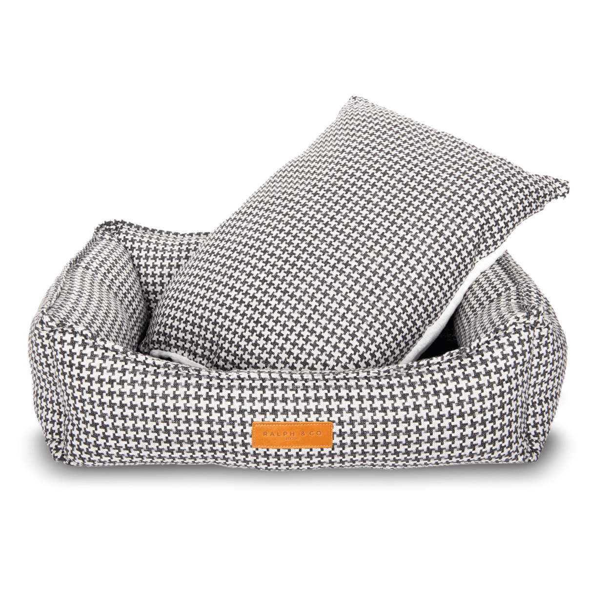 Luxury Kensington houndstooth nest dog bed by Ralph & Co with raised sides