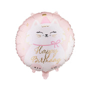 Kitty Cat Happy Birthday 18 inch foil balloon for children's birthday parties and pet celebrations.