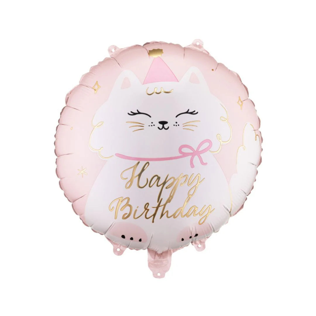 Kitty Cat Happy Birthday 18 inch foil balloon for children's birthday parties and pet celebrations.