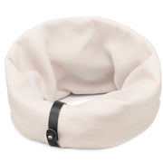 Labbvenn INKO designer dog neck warmer in White Sand with full-grain leather detail.