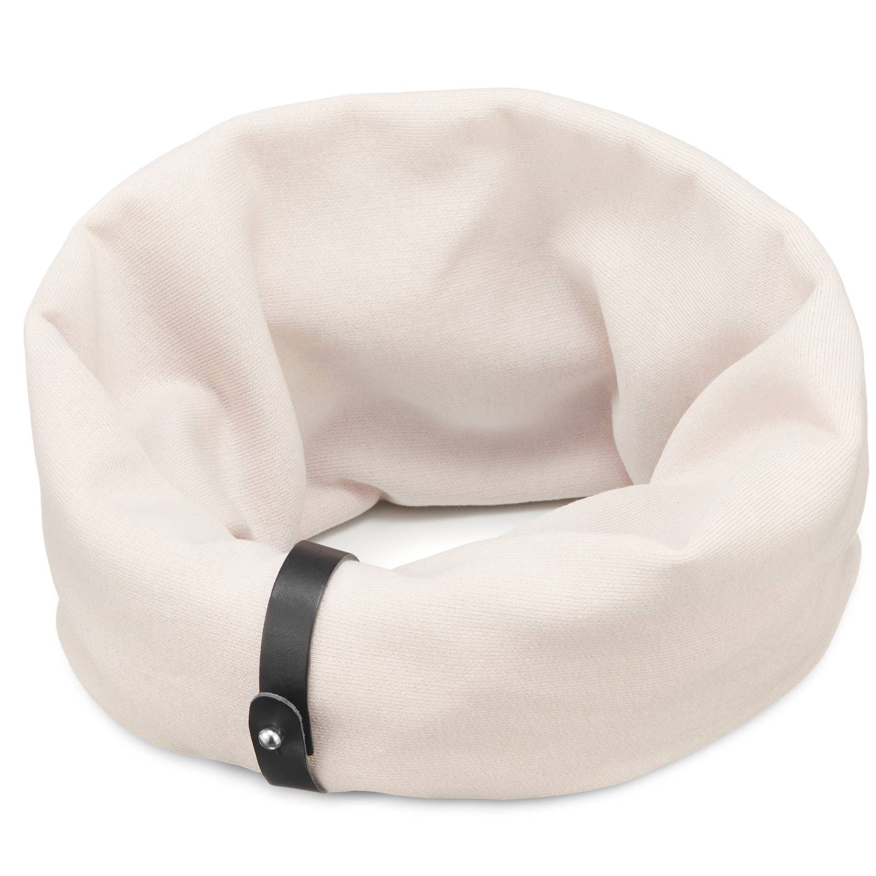 Labbvenn INKO designer dog neck warmer in White Sand with full-grain leather detail.