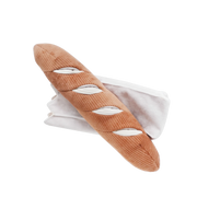 French baguette dog toy with hidden treat pockets for enrichment