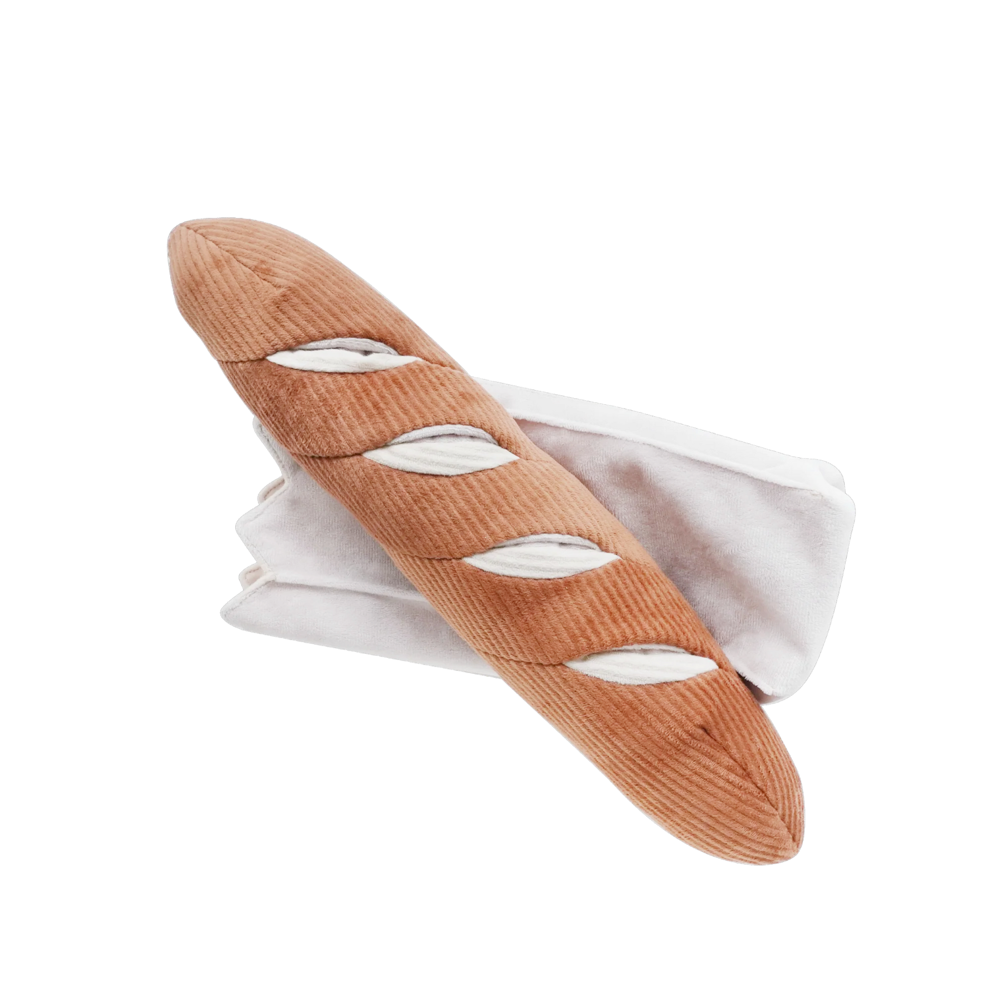 French baguette dog toy with hidden treat pockets for enrichment