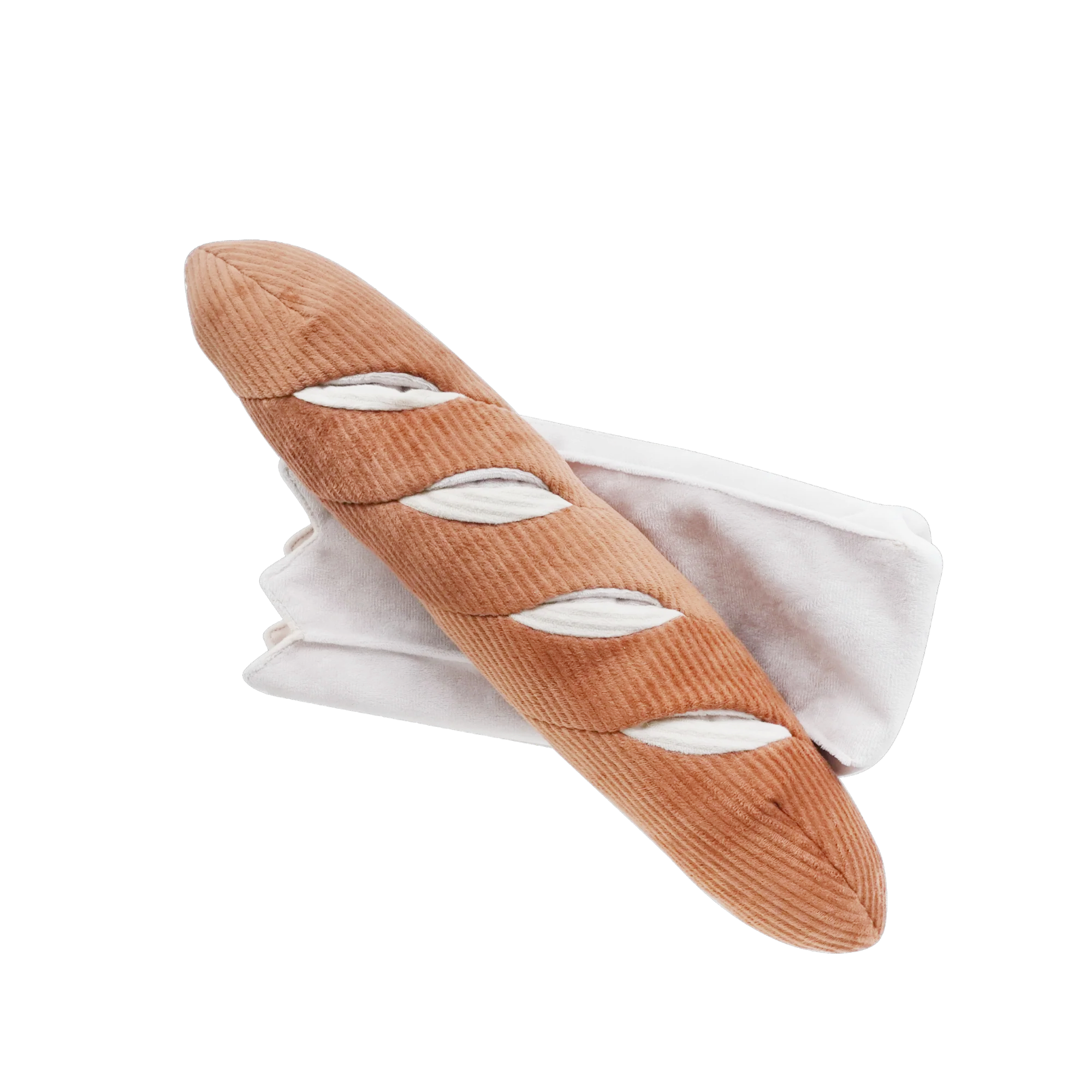 French baguette dog toy with hidden treat pockets for enrichment