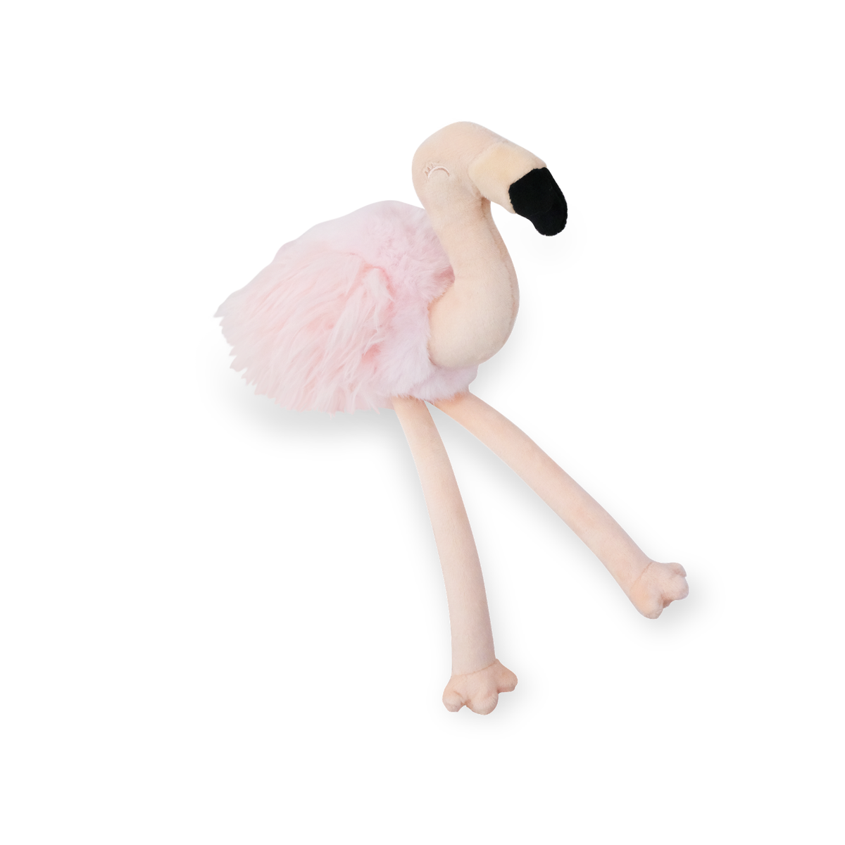 Lambwolf Collective blush pink Flamingo dog toy with fluffy squeaky body and crinkly legs
