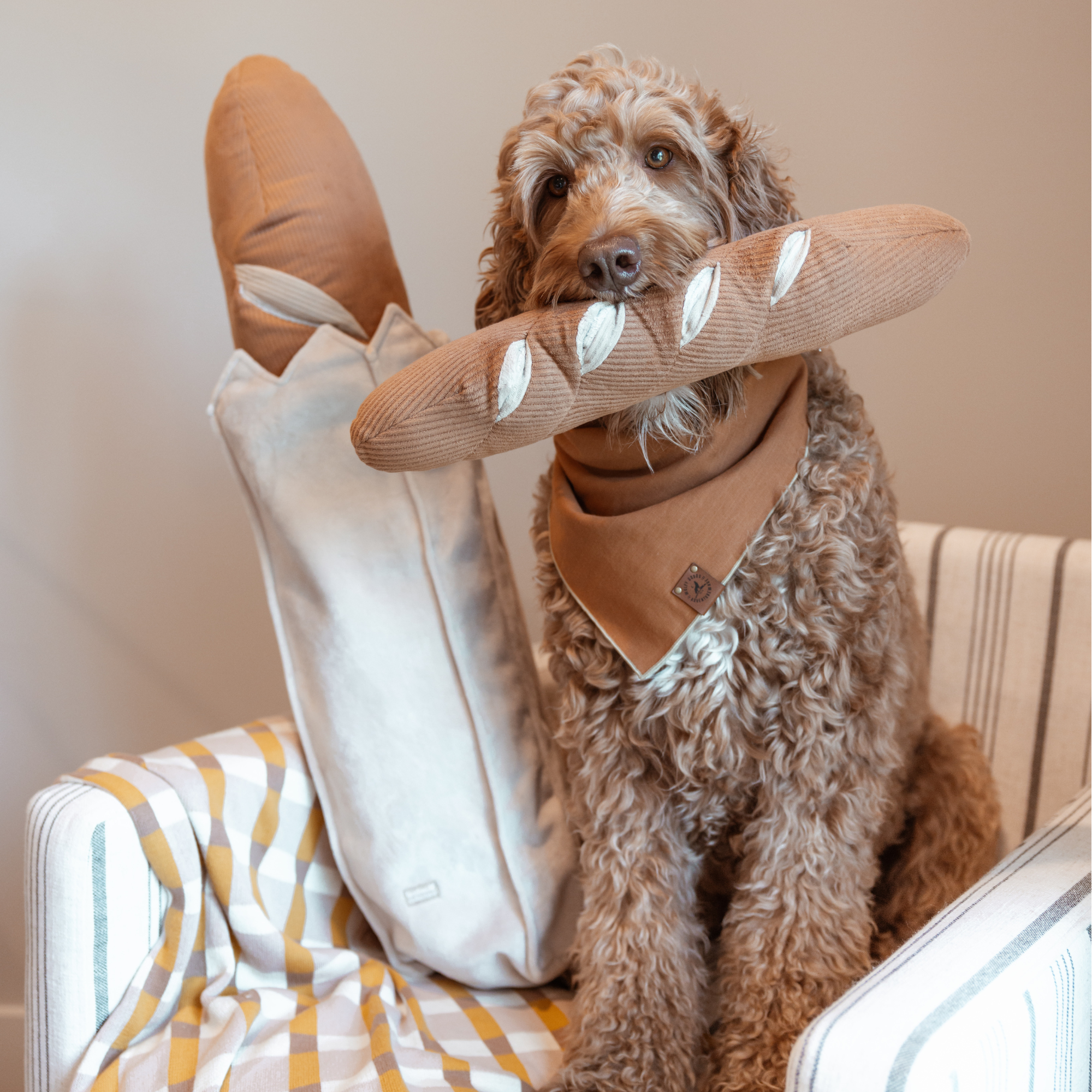 Oversized Lambwolf baguette dog toy designed for interactive enrichment play
