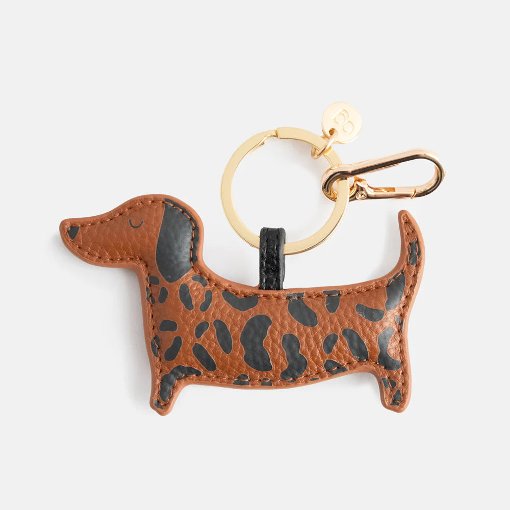 Leopard print sausage dog bag charm with gold-tone hardware from Bell & Beau.