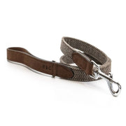 Lincoln herringbone tweed and Italian nubuck leather luxury dog collar in brown