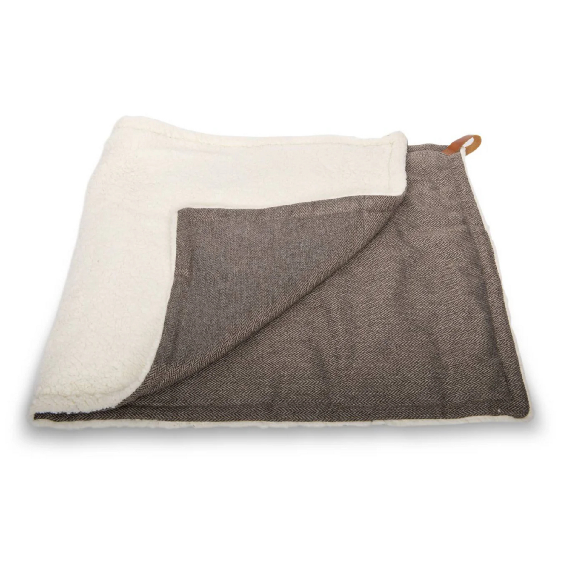 Gray and white quilted blanket on a white background