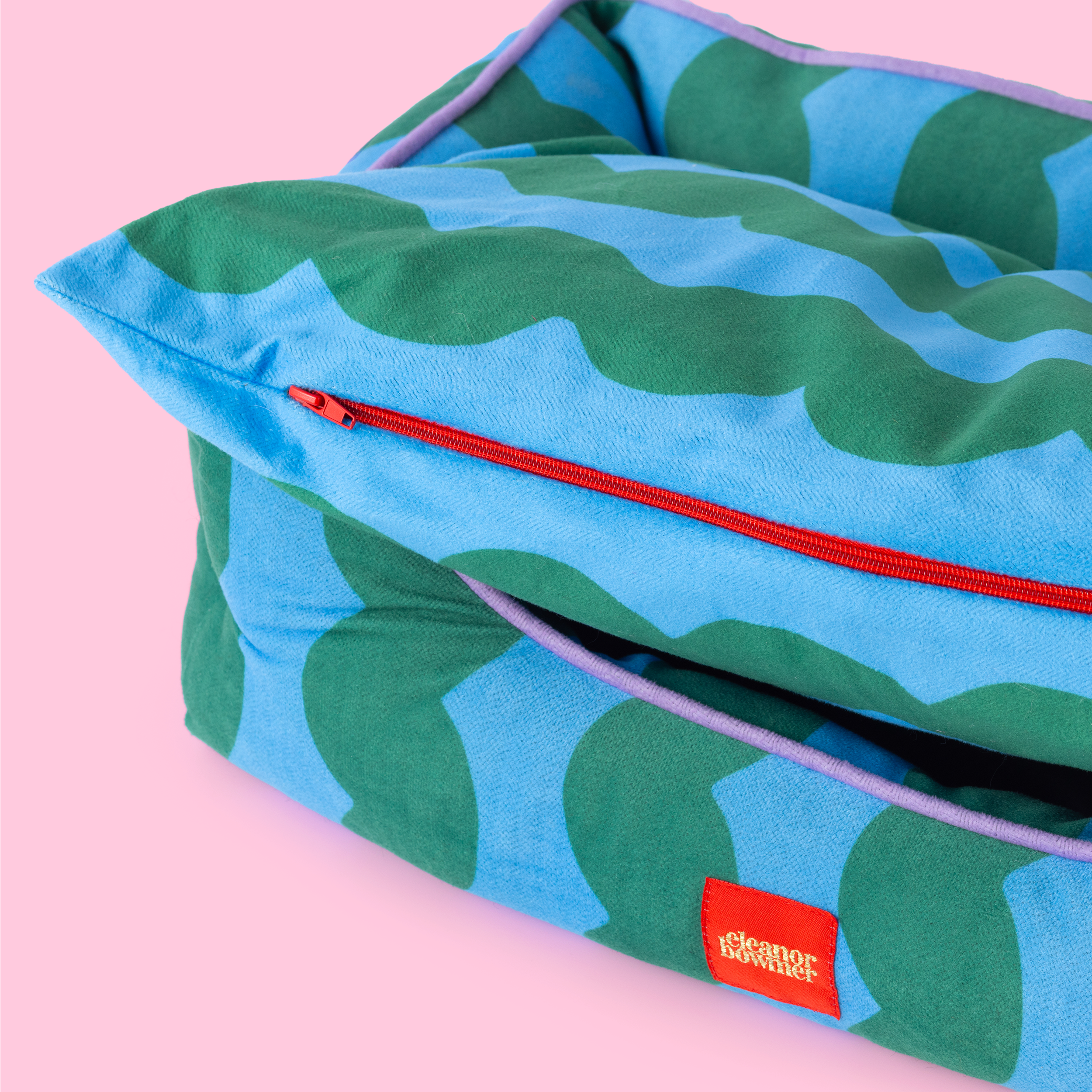 Stylish basket dog bed with removable cushion and colourful contemporary design. uk