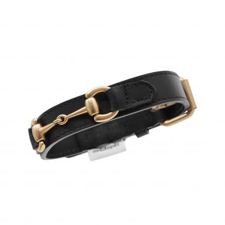 Classic black designer dog collar inspired by equestrian style.
