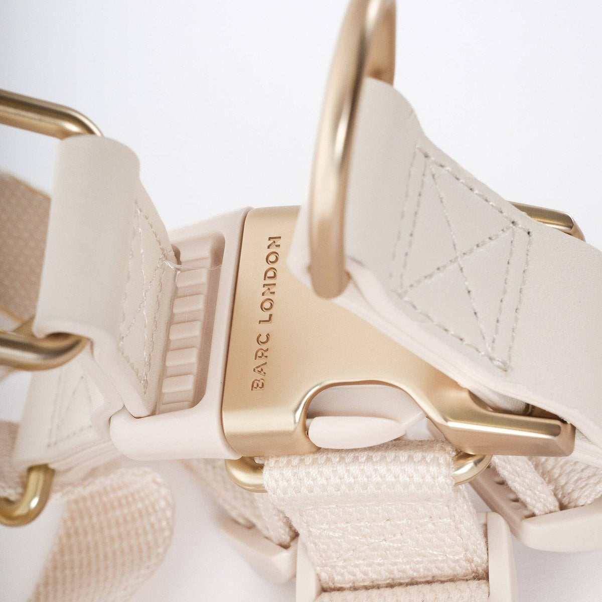 Luxury cream and ivory dog harness in textured microfibre leather.
