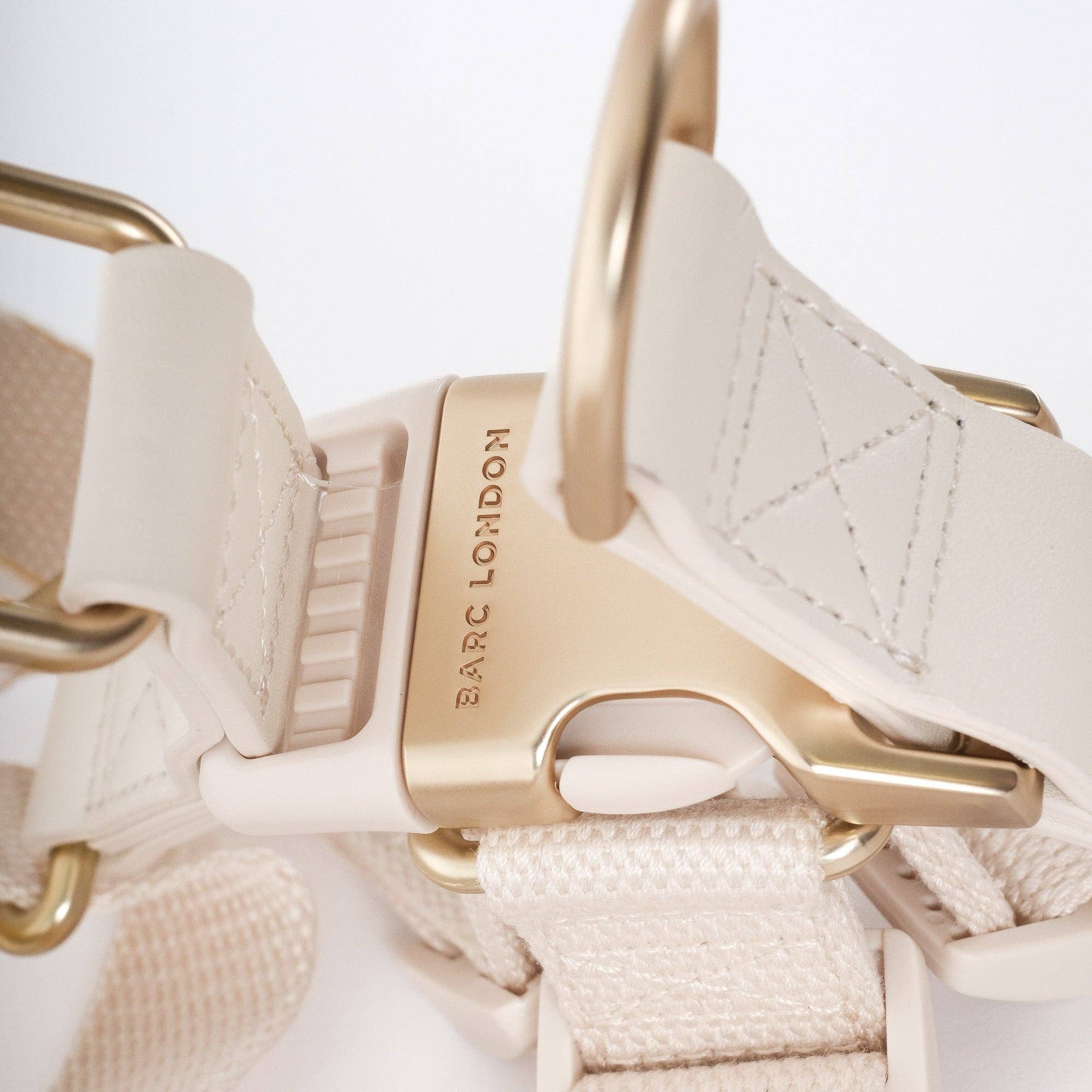 Luxury cream and ivory dog harness in textured microfibre leather.