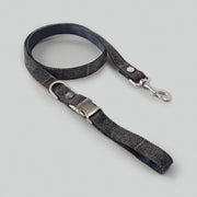 Grey Checked Herringbone Tweed Dog Lead with premium metal clasp and luxury wool-blend finish