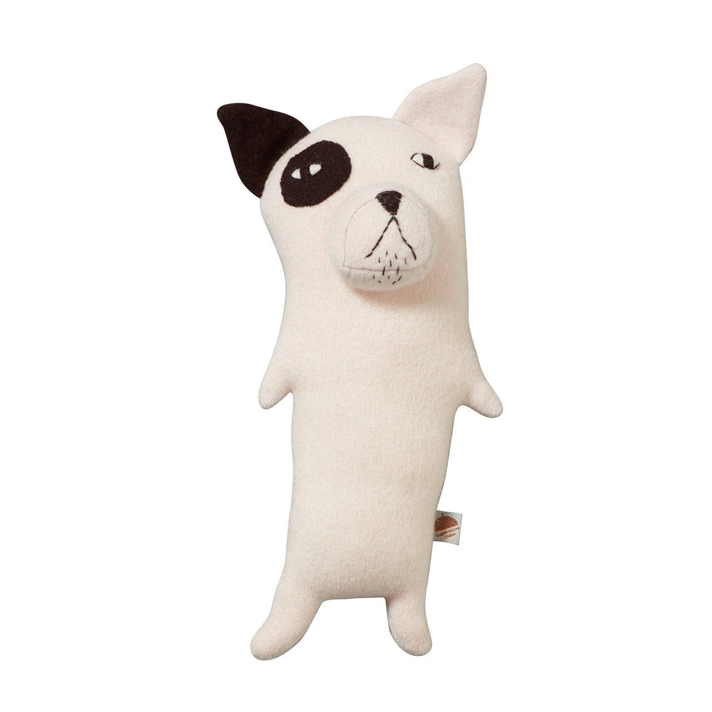 Designer knitted dog with hand embroidered face by Donna Wilson.