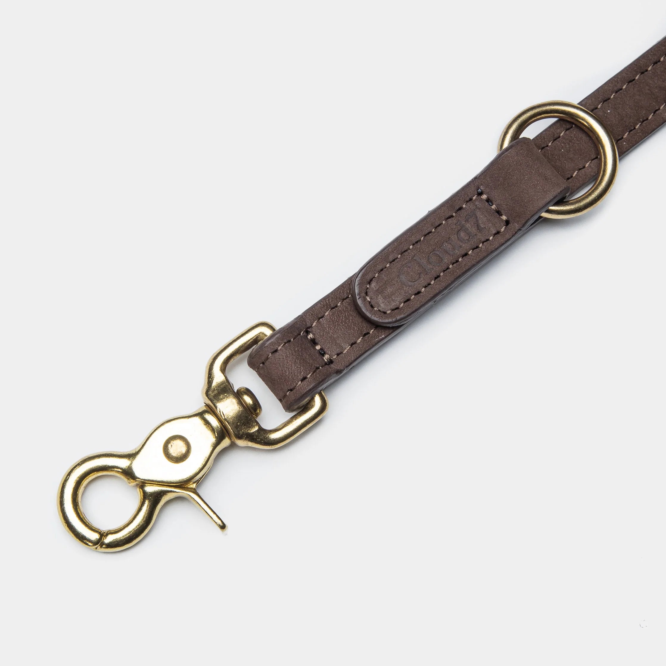 Premium mocca brown nubuck leather dog leash with durable metal hardware.
