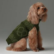 Stylish olive green knitted dog sweater by Pehom.