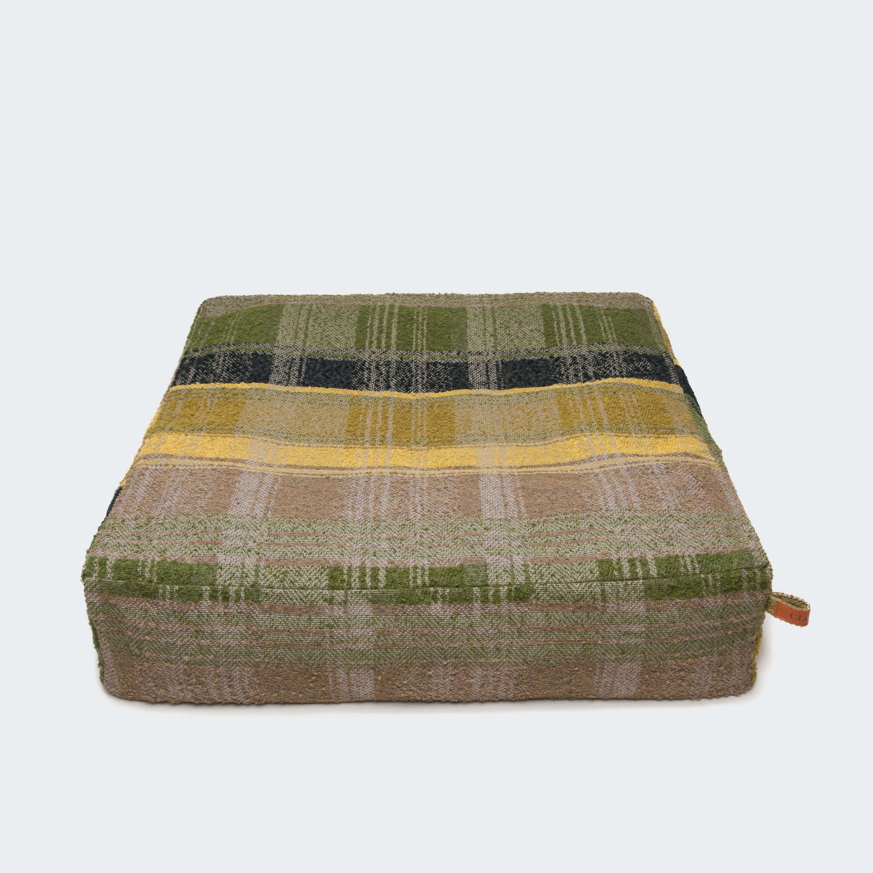 Cloud7 Cube Dog Bed in green tartan designed for comfort and style.