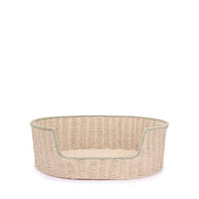 Stylish natural woven dog basket with supportive wire frame.
