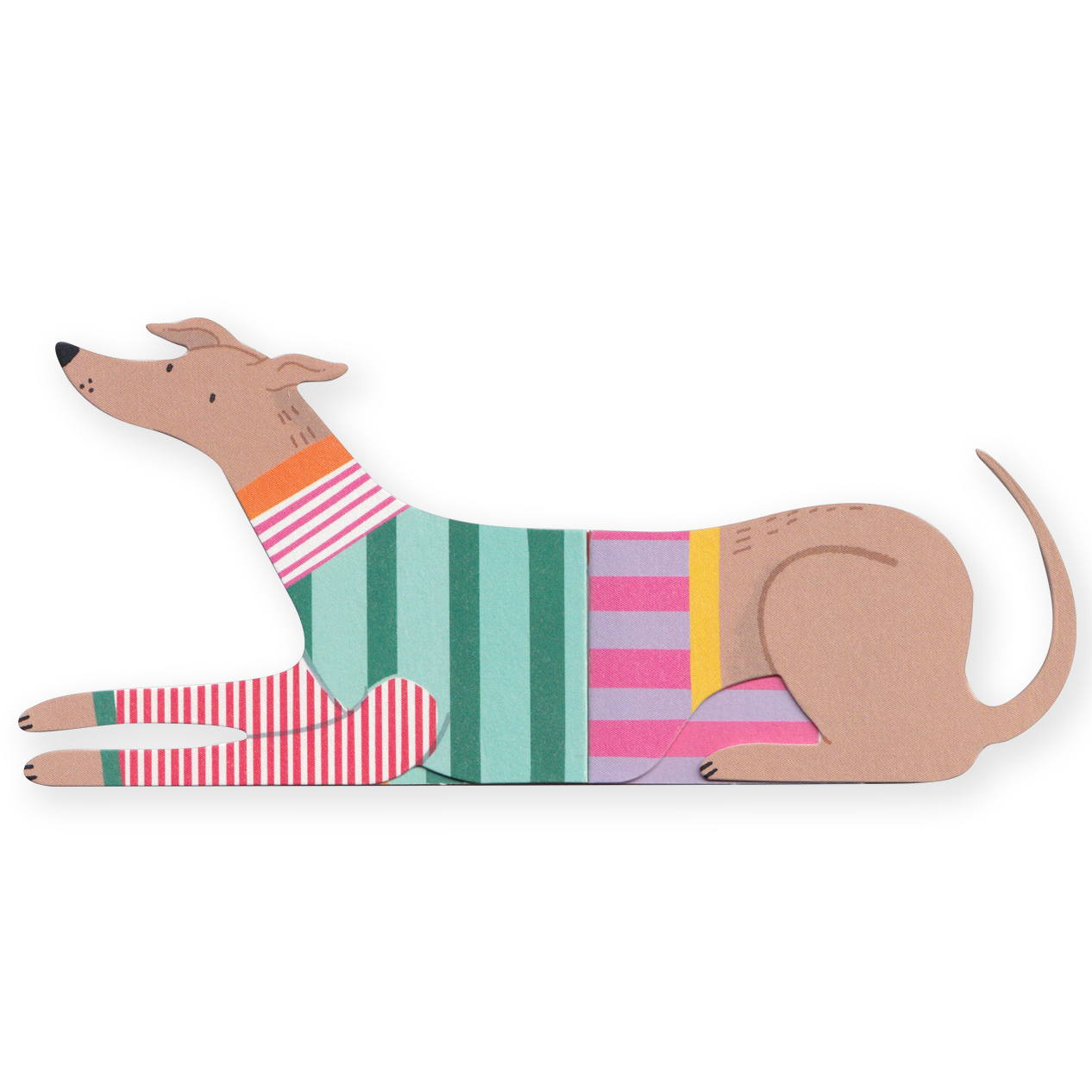 Colorful striped sweater on a cartoon dog on a white background