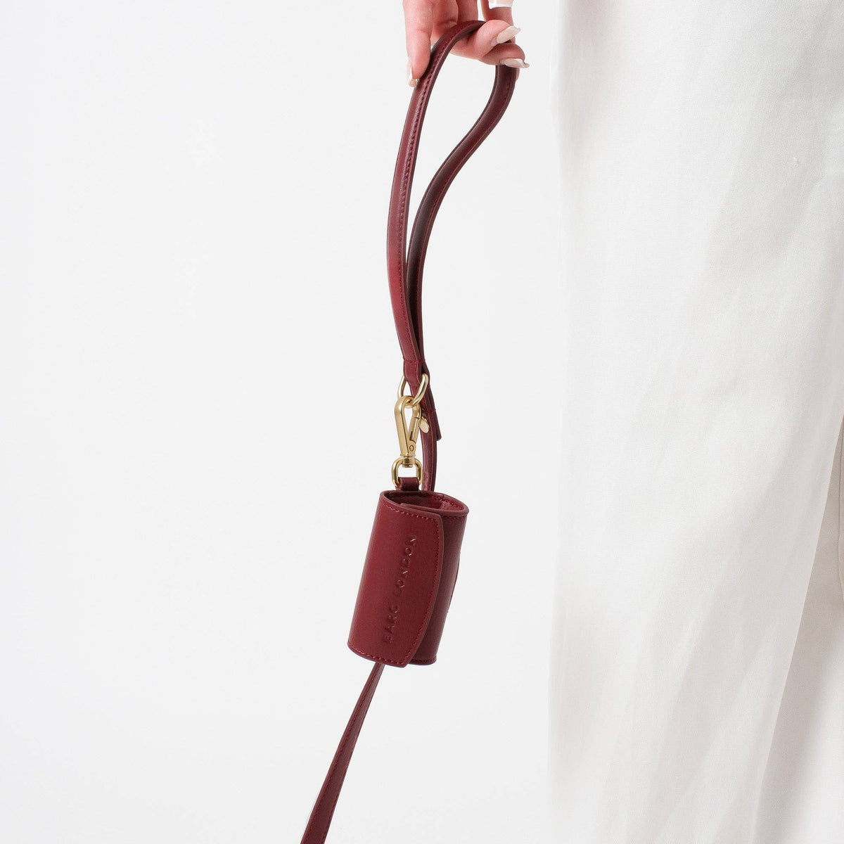Luxury Merlot red dog lead in textured microfibre leather by Barc London.