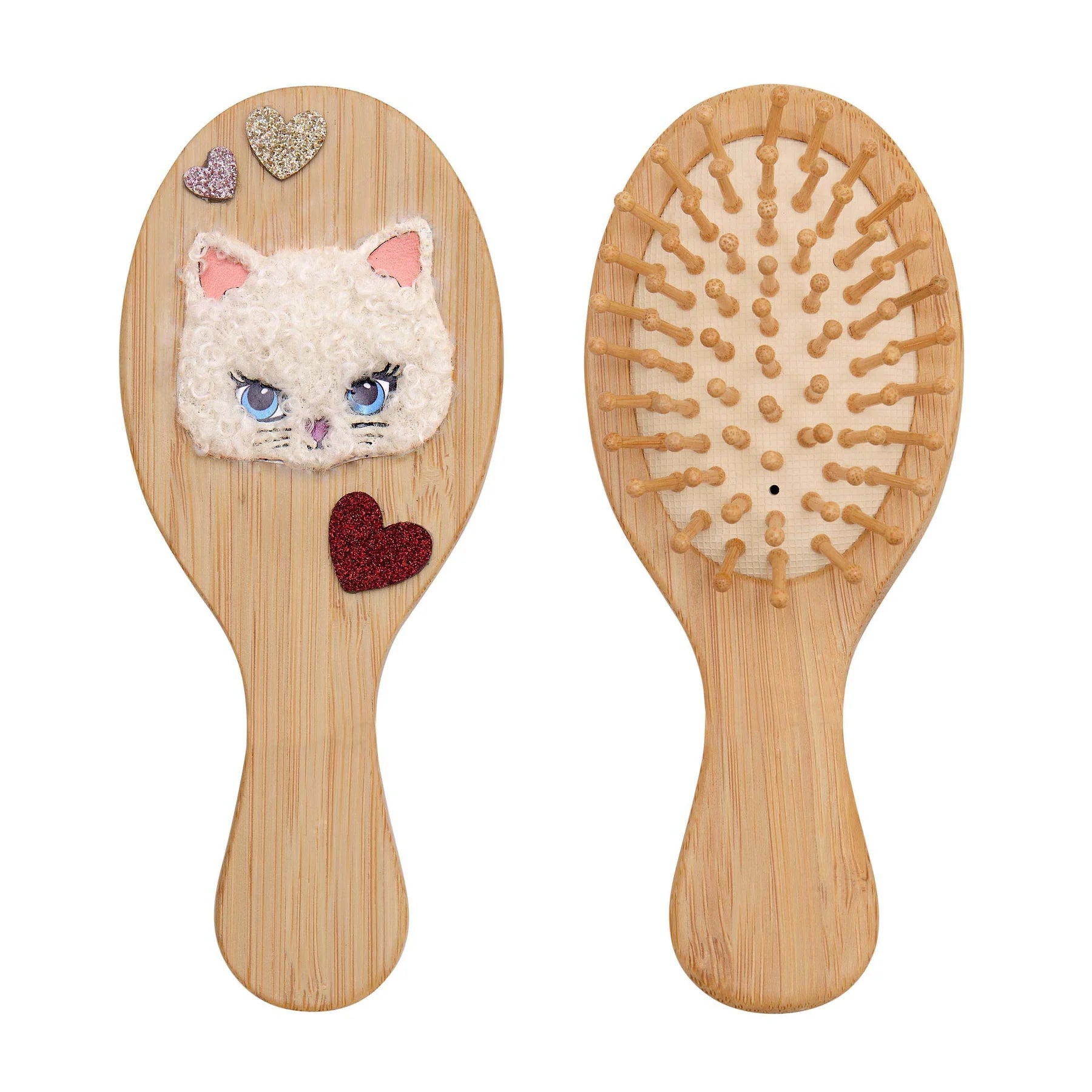 Mimi & Lula Cute Kitty wooden children's hairbrush with furry cat face and glitter hearts