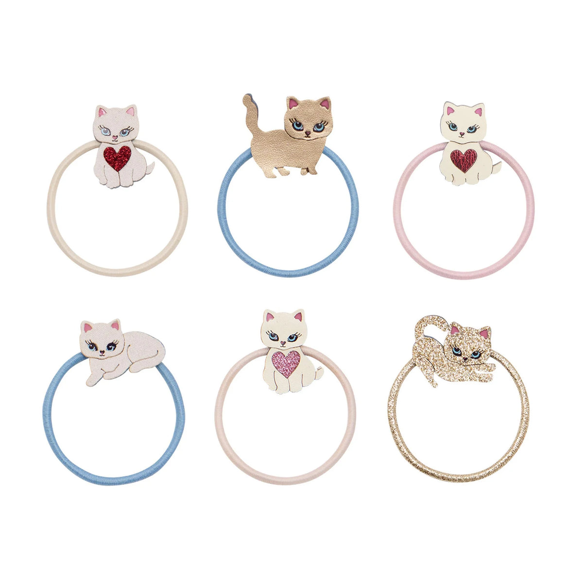 Mimi & Lula Cutey Kitten hair ties set featuring six cute cat designs