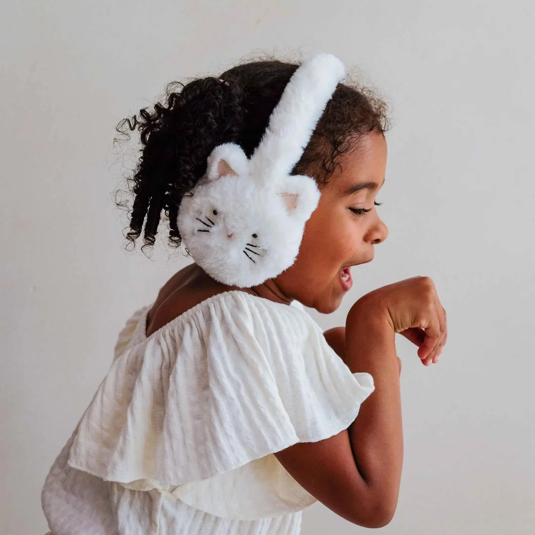 Cream fluffy cat earmuffs by Mimi & Lula