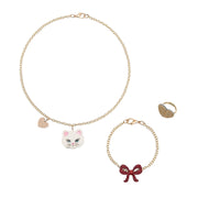 Mimi & Lula Kittybow children's jewellery set with kitten necklace, bow bracelet and heart ring