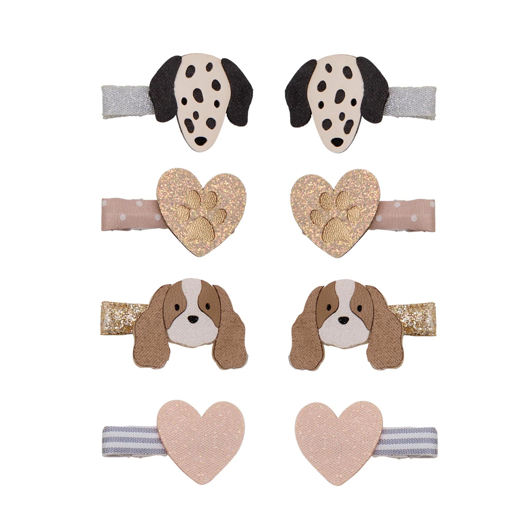 Mimi & Lula Puppy Love hair clips set featuring eight puppy and heart designs