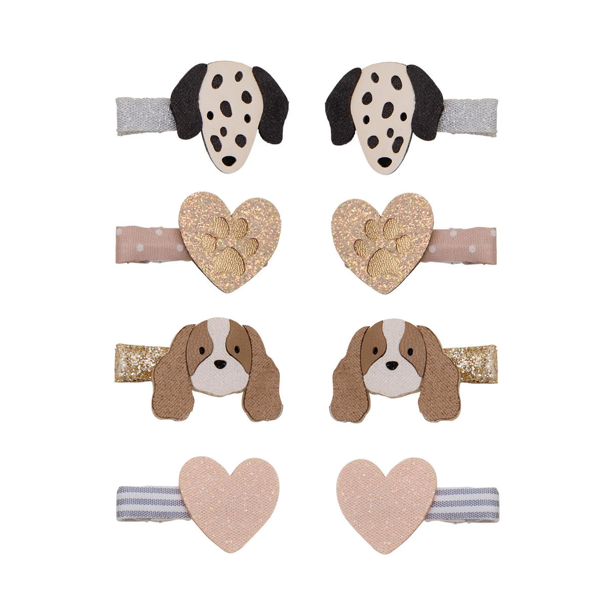 Mimi & Lula Puppy Love hair clips set featuring eight puppy and heart designs