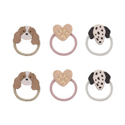 Mimi & Lula Puppy Love mini hair ties featuring six puppy and gold heart designs
