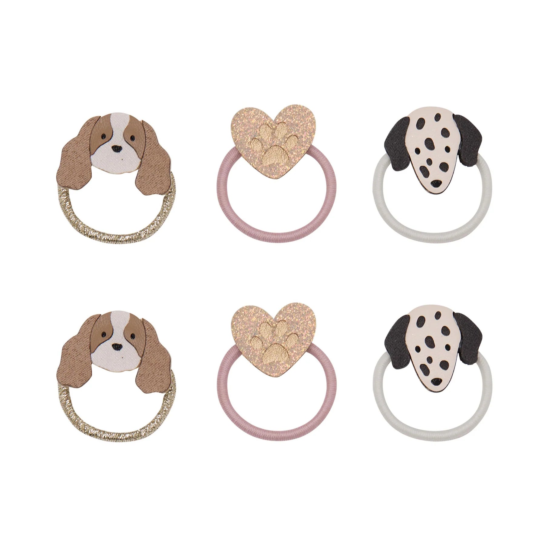 Mimi & Lula Puppy Love mini hair ties featuring six puppy and gold heart designs