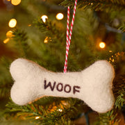 Namaste felt WOOF dog bone Christmas hanging decoration