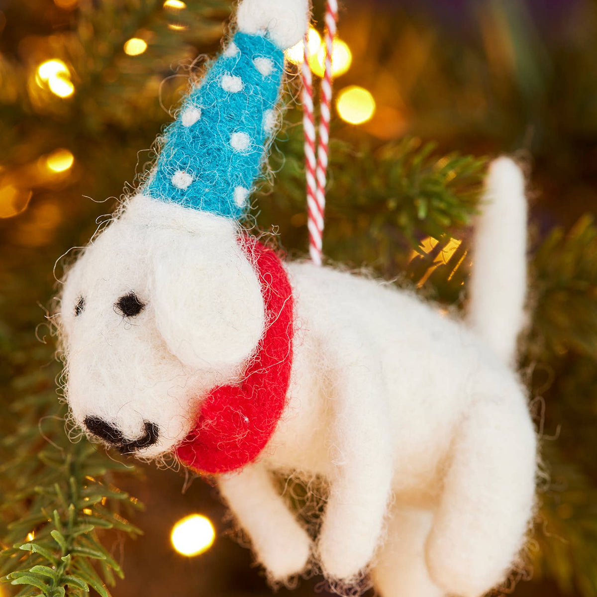 Namaste festive wool felt dog hanging decoration