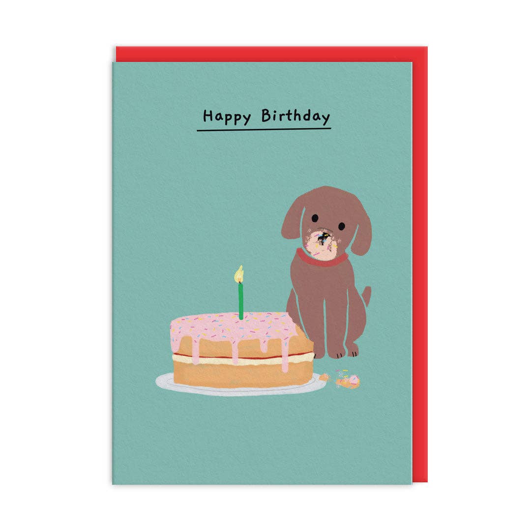 Ohh Deer Pat the Pooch dog and cake happy birthday card.