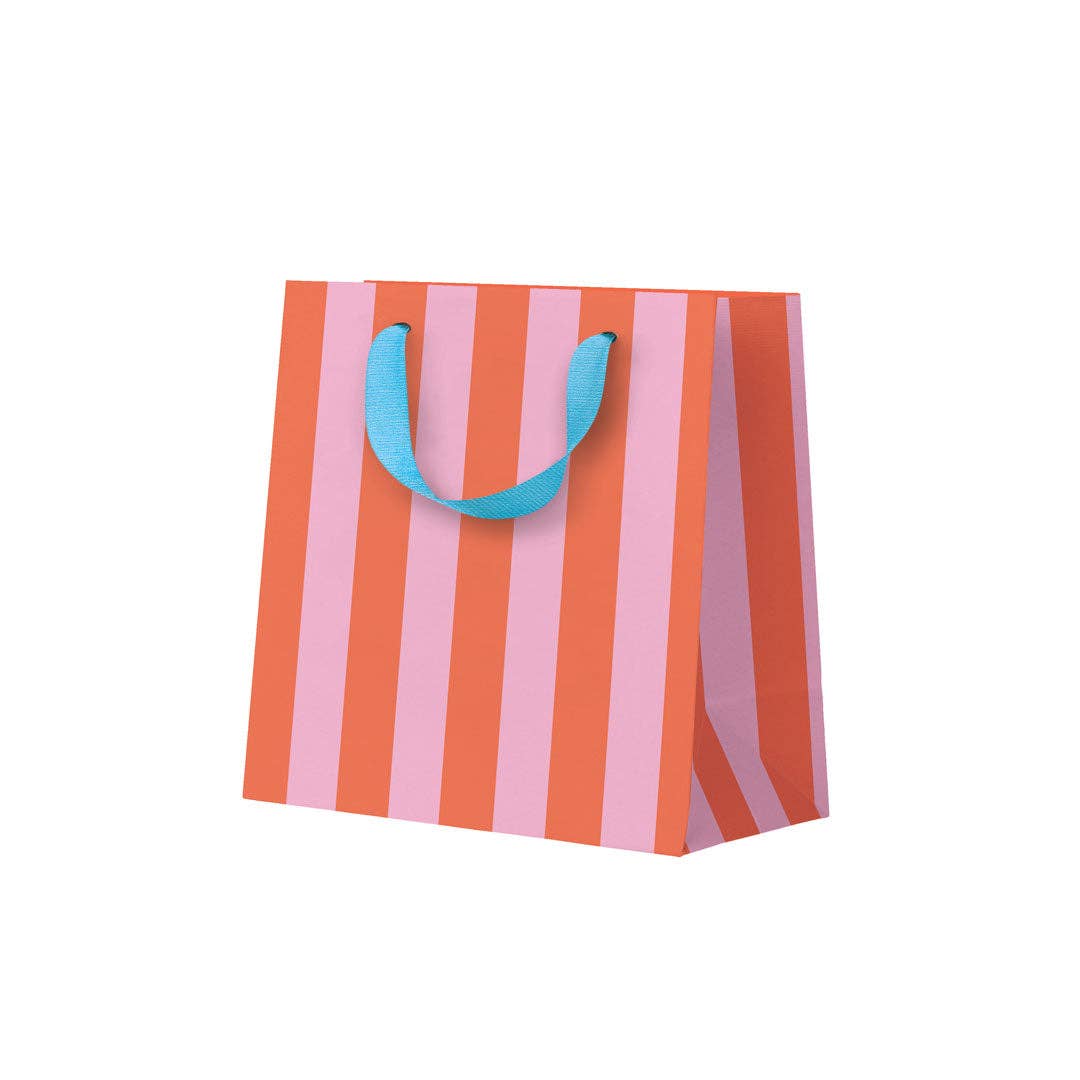 Ohh Deer mini gift bag with bold pink and orange stripe design.