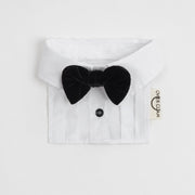 Overglam white dog shirt collar with bow tie