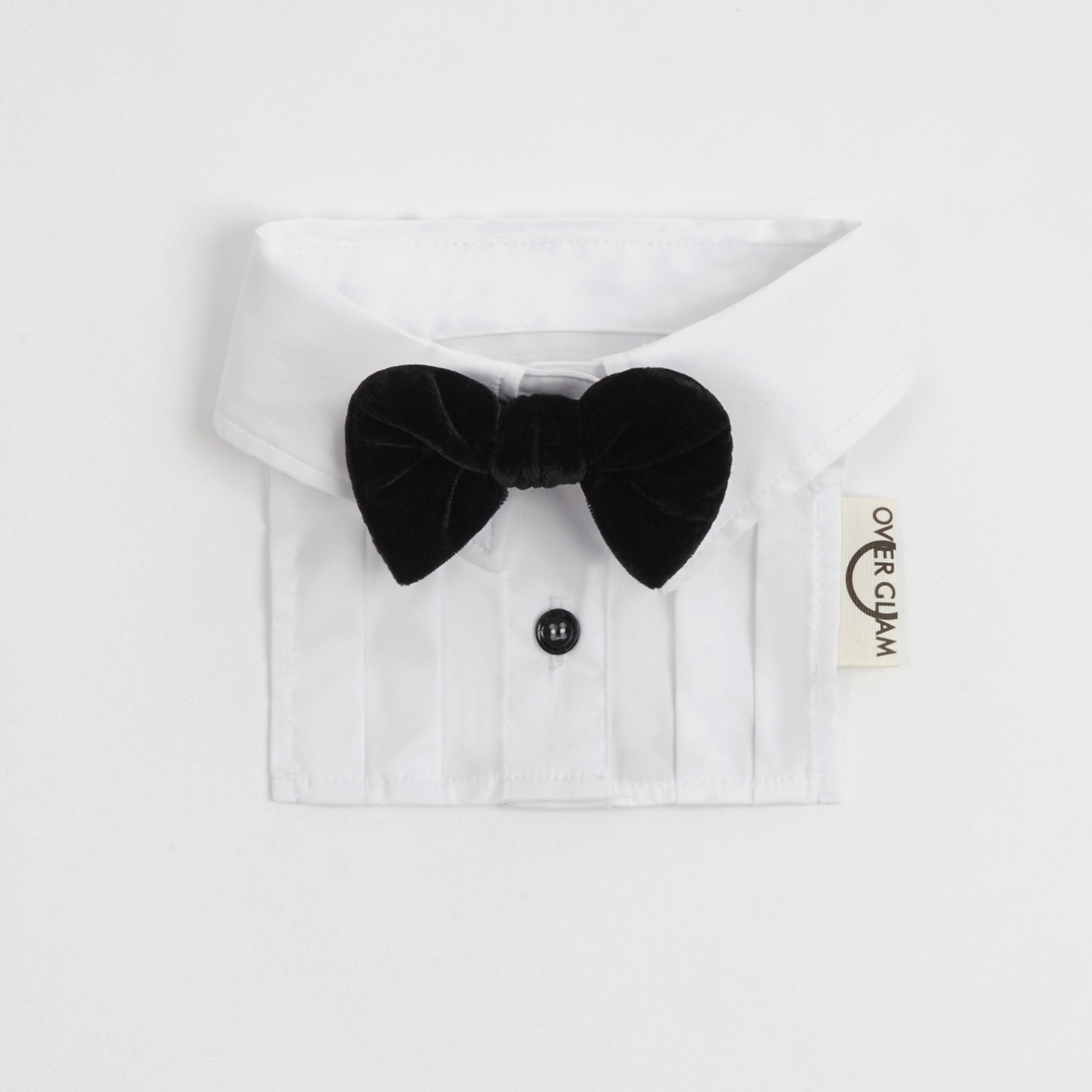 Overglam white dog shirt collar with bow tie