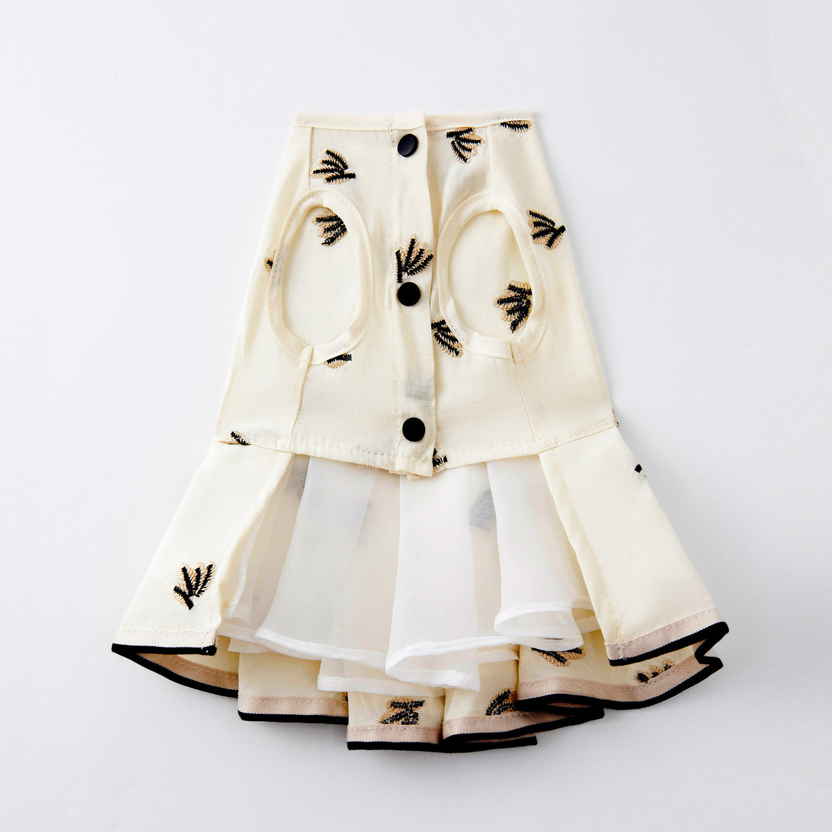 Overglam cream pleated dog dress with black embroidered detailing