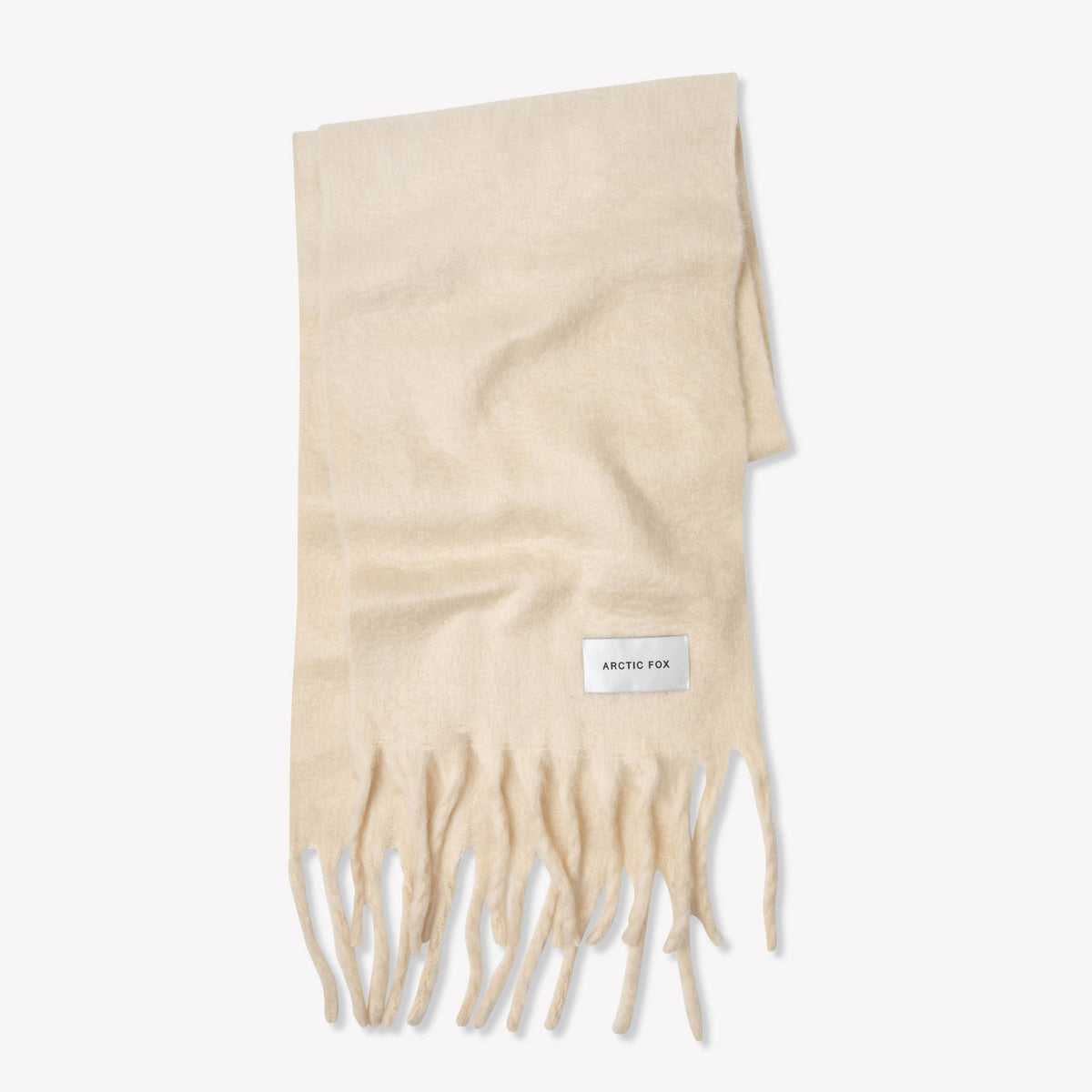 Super-soft oversized beige winter scarf with fringed ends by Arctic Fox & Co.