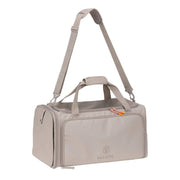 PALOPA Benno taupe dog carrier bag with structured design, mesh ventilation panels and expandable resting area.
