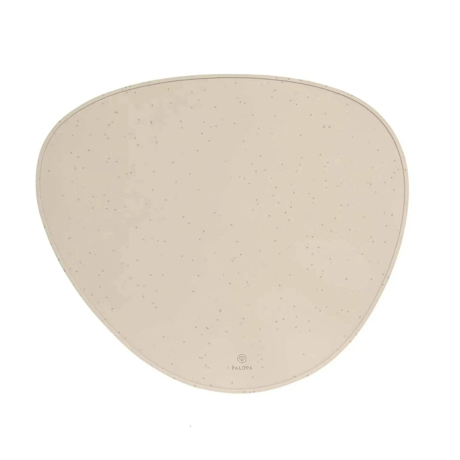 PALOPA Loua taupe dog bowl mat made from BPA-free silicone with raised edges to contain food and water spills.