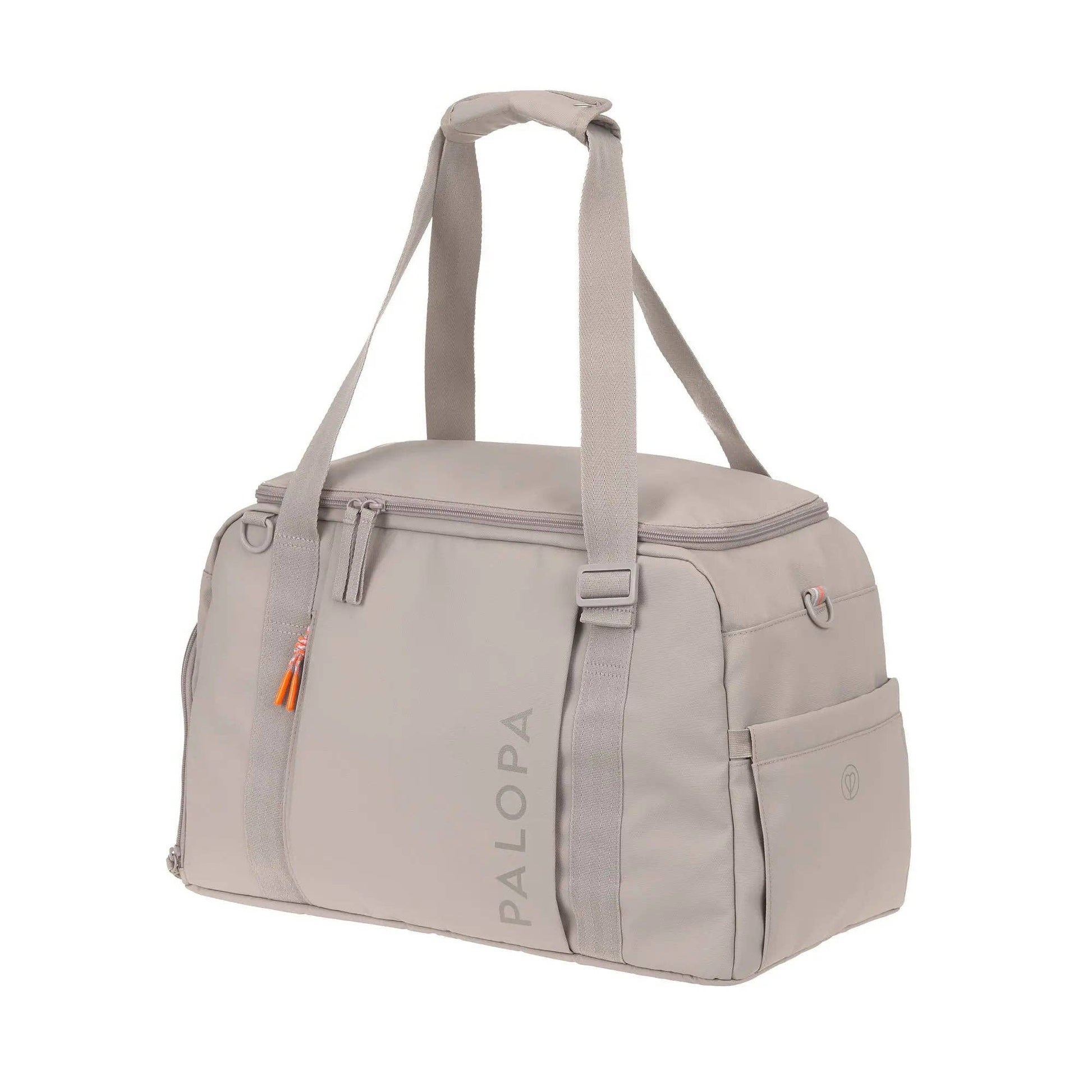PALOPA Tokano taupe weekender bag with 30 litre capacity, laptop compartment and dedicated dog travel storage.