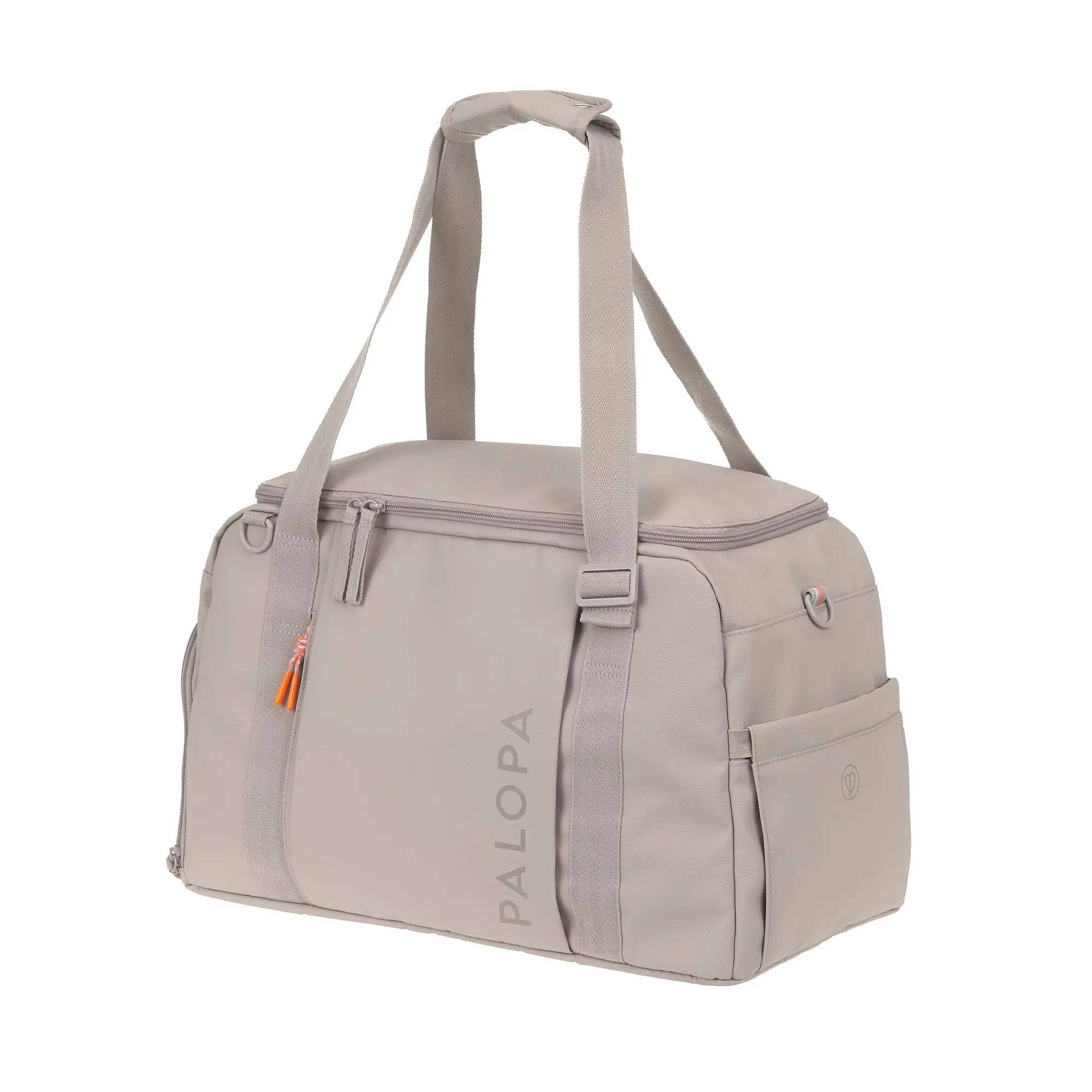 PALOPA Tokano taupe weekender bag with 30 litre capacity, laptop compartment and dedicated dog travel storage.