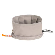 PALOPA Tura taupe foldable dog travel bowl with zip closure and integrated carabiner clip.