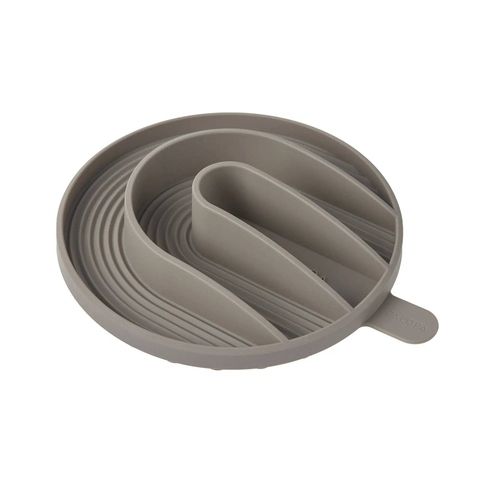 PALOPA Yumo taupe anti-gulping dog bowl insert made from BPA-free silicone with slow feeder grooves.