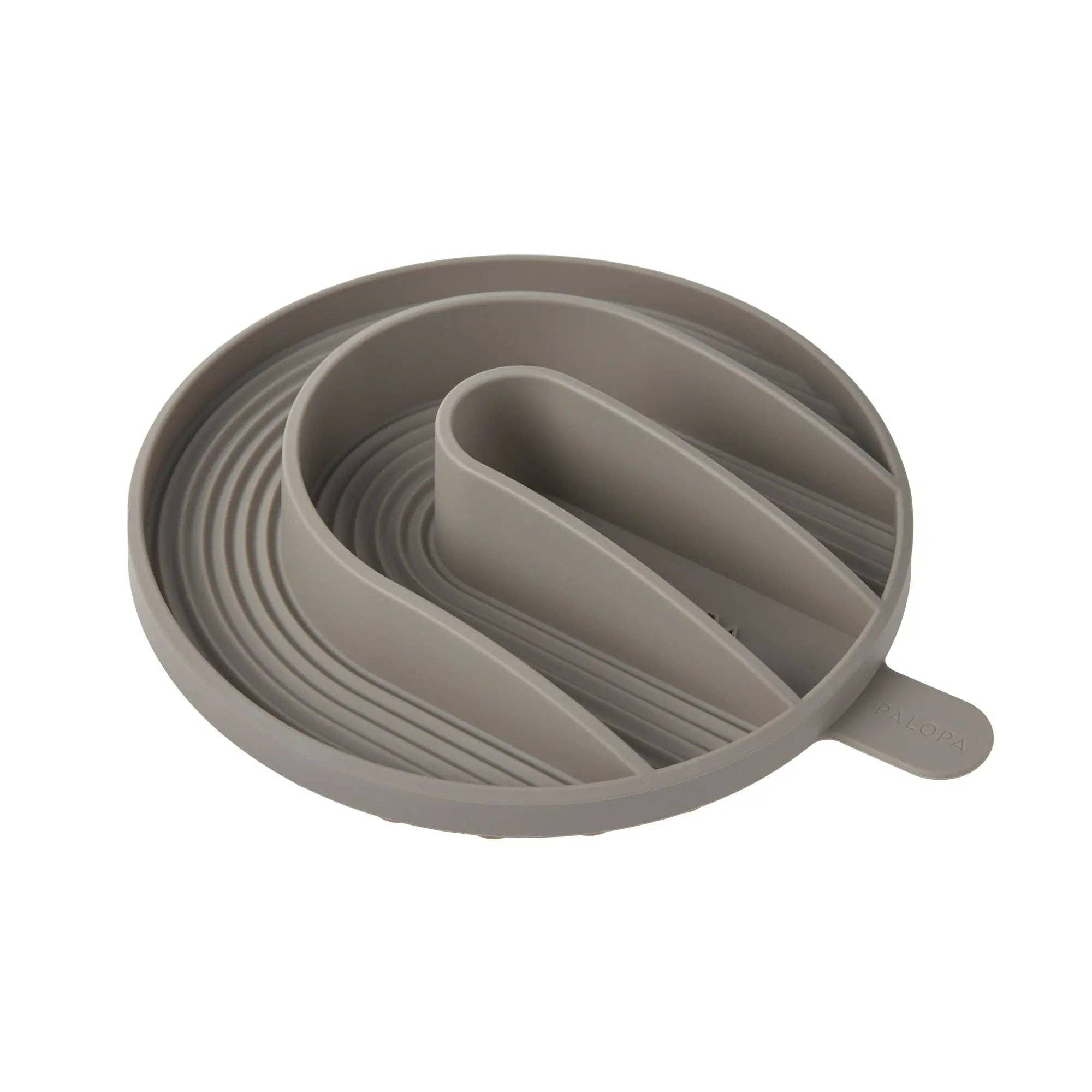 PALOPA Yumo taupe anti-gulping dog bowl insert made from BPA-free silicone with slow feeder grooves.