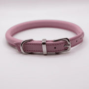Rolled Soft Leather Dog Collar - Pink