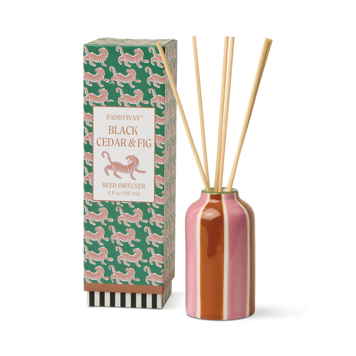 Paddywax A Dopo Tiger ceramic reed diffuser in Black Cedar and Fig.